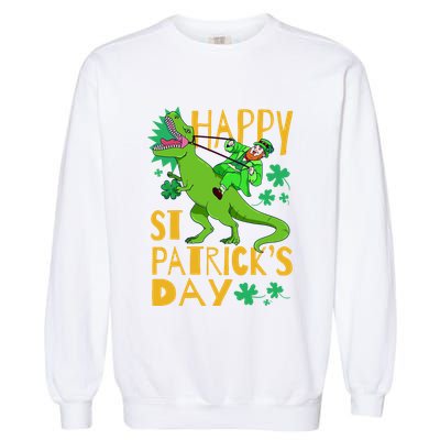 Happy St. Patrick's Day TRex Leprechaun Irish Clover Garment-Dyed Sweatshirt