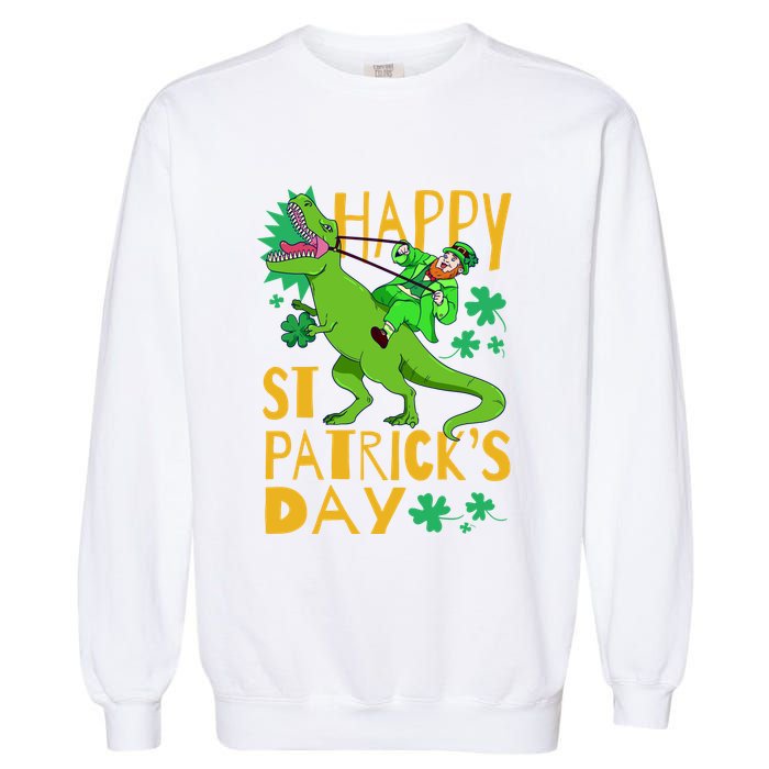 Happy St. Patrick's Day TRex Leprechaun Irish Clover Garment-Dyed Sweatshirt