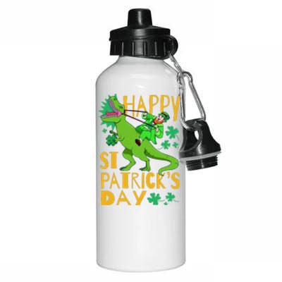 Happy St. Patrick's Day TRex Leprechaun Irish Clover Aluminum Water Bottle 