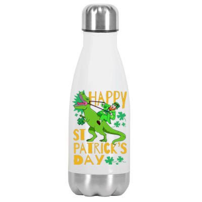 Happy St. Patrick's Day TRex Leprechaun Irish Clover Stainless Steel Insulated Water Bottle