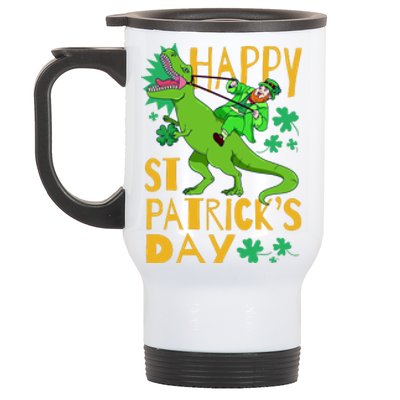 Happy St. Patrick's Day TRex Leprechaun Irish Clover Stainless Steel Travel Mug