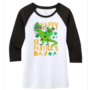 Happy St. Patrick's Day TRex Leprechaun Irish Clover Women's Tri-Blend 3/4-Sleeve Raglan Shirt