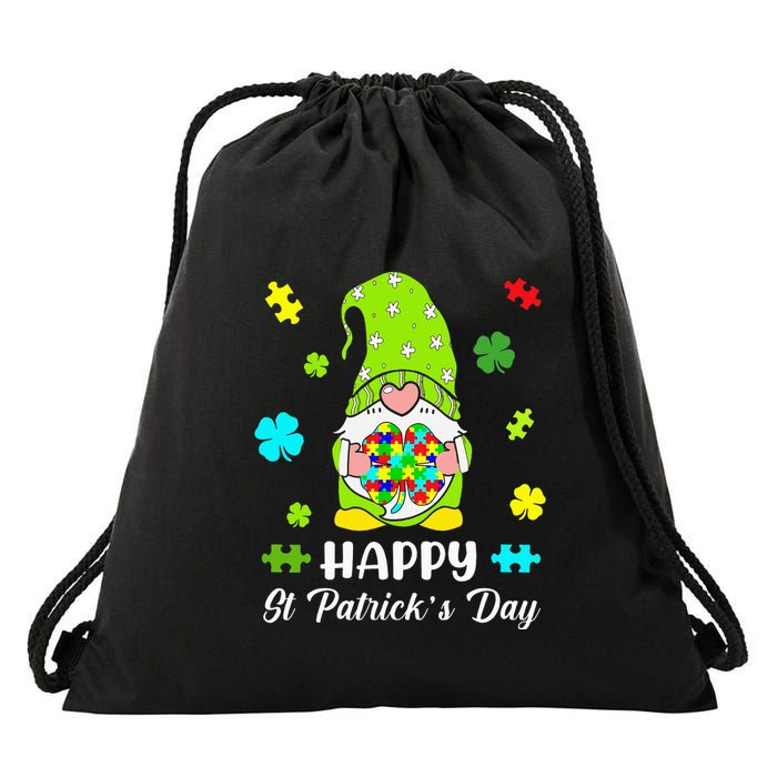 Happy St. Patrick's Day Gnome Tie Dye Shamrock Autism Drawstring Bag