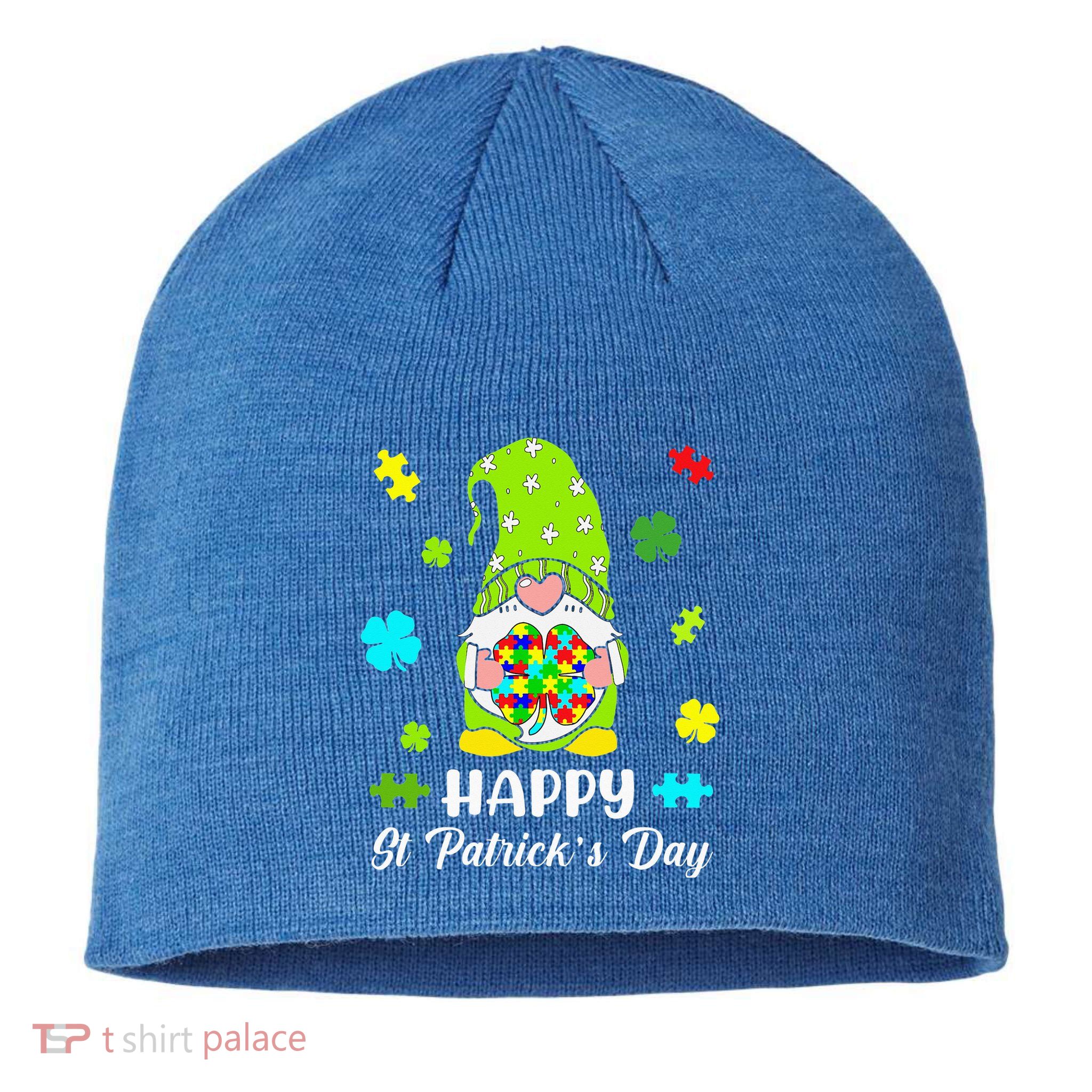 Happy St. Patrick's Day Gnome Tie Dye Shamrock Autism Sustainable Beanie