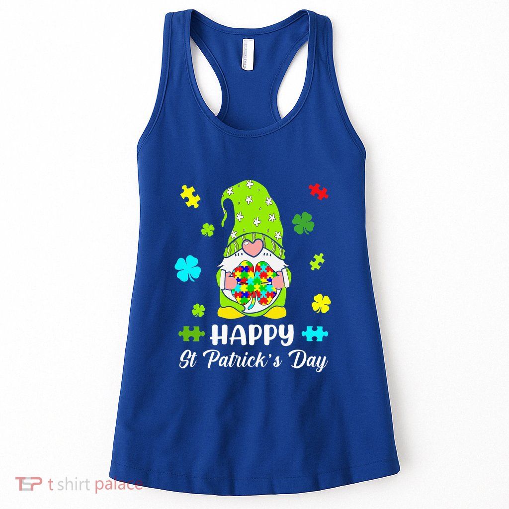 Happy St. Patrick's Day Gnome Tie Dye Shamrock Autism Womens Tank Top