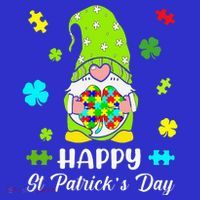 Happy St. Patrick's Day Gnome Tie Dye Shamrock Autism Pom Pom 12in Knit Beanie