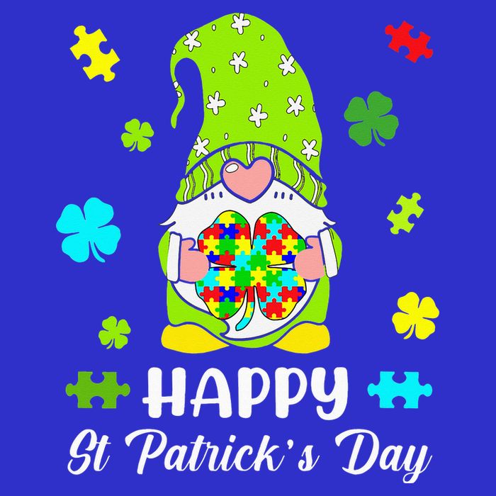 Happy St. Patrick's Day Gnome Tie Dye Shamrock Autism Stripe Pom Pom Beanie