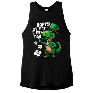 Happy St Pat T-Rex St Patricks Day Dinosaur Leprechaun Funny Ladies PosiCharge Tri-Blend Wicking Tank