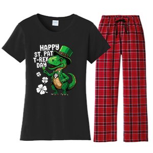 Happy St Pat T-Rex St Patricks Day Dinosaur Leprechaun Funny Women's Flannel Pajama Set