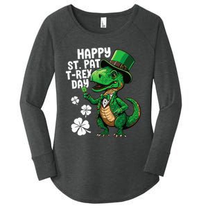 Happy St Pat T-Rex St Patricks Day Dinosaur Leprechaun Funny Women's Perfect Tri Tunic Long Sleeve Shirt