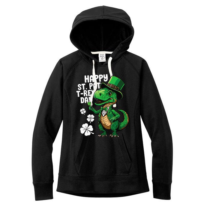 Happy St Pat T-Rex St Patricks Day Dinosaur Leprechaun Funny Women's Fleece Hoodie