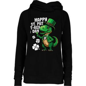 Happy St Pat T-Rex St Patricks Day Dinosaur Leprechaun Funny Womens Funnel Neck Pullover Hood