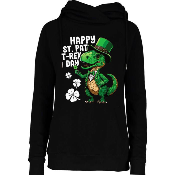 Happy St Pat T-Rex St Patricks Day Dinosaur Leprechaun Funny Womens Funnel Neck Pullover Hood