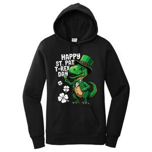 Happy St Pat T-Rex St Patricks Day Dinosaur Leprechaun Funny Women's Pullover Hoodie