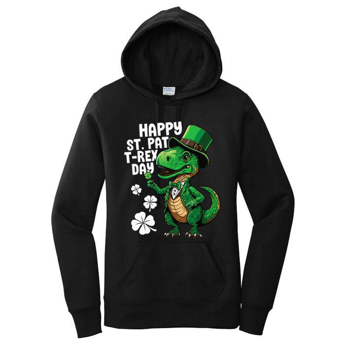 Happy St Pat T-Rex St Patricks Day Dinosaur Leprechaun Funny Women's Pullover Hoodie