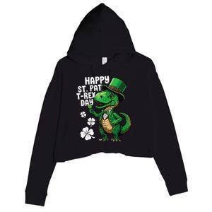 Happy St Pat T-Rex St Patricks Day Dinosaur Leprechaun Funny Crop Fleece Hoodie