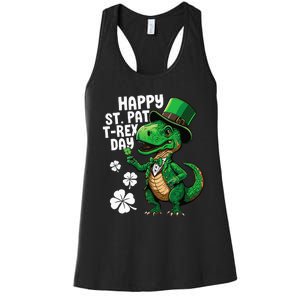 Happy St Pat T-Rex St Patricks Day Dinosaur Leprechaun Funny Women's Racerback Tank