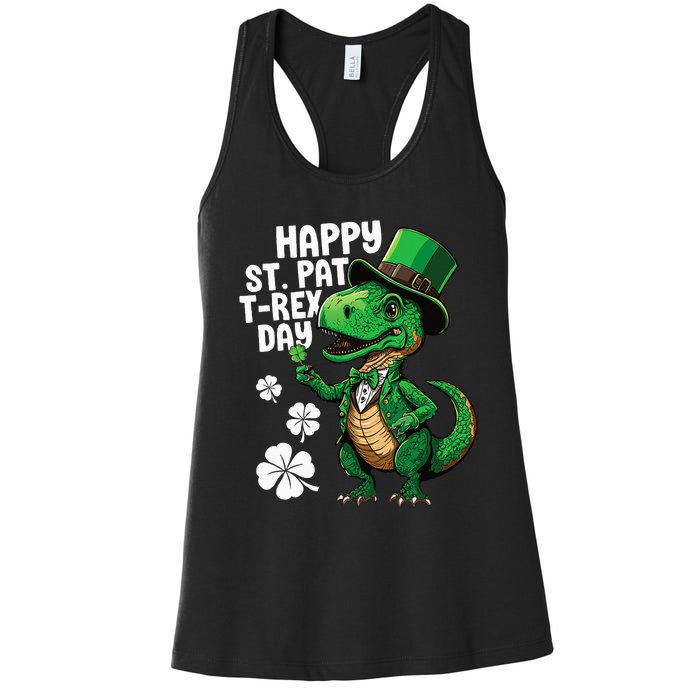 Happy St Pat T-Rex St Patricks Day Dinosaur Leprechaun Funny Women's Racerback Tank