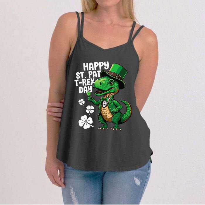 Happy St Pat T-Rex St Patricks Day Dinosaur Leprechaun Funny Women's Strappy Tank