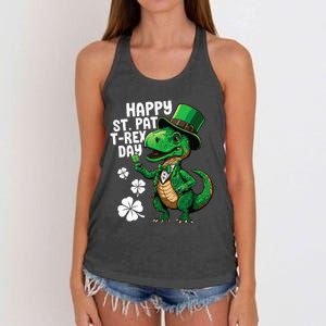 Happy St Pat T-Rex St Patricks Day Dinosaur Leprechaun Funny Women's Knotted Racerback Tank