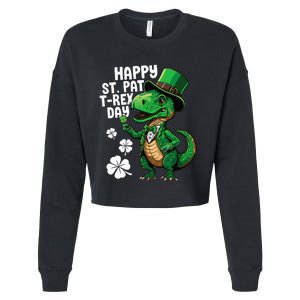 Happy St Pat T-Rex St Patricks Day Dinosaur Leprechaun Funny Cropped Pullover Crew