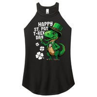 Happy St Pat T-Rex St Patricks Day Dinosaur Leprechaun Funny Women's Perfect Tri Rocker Tank