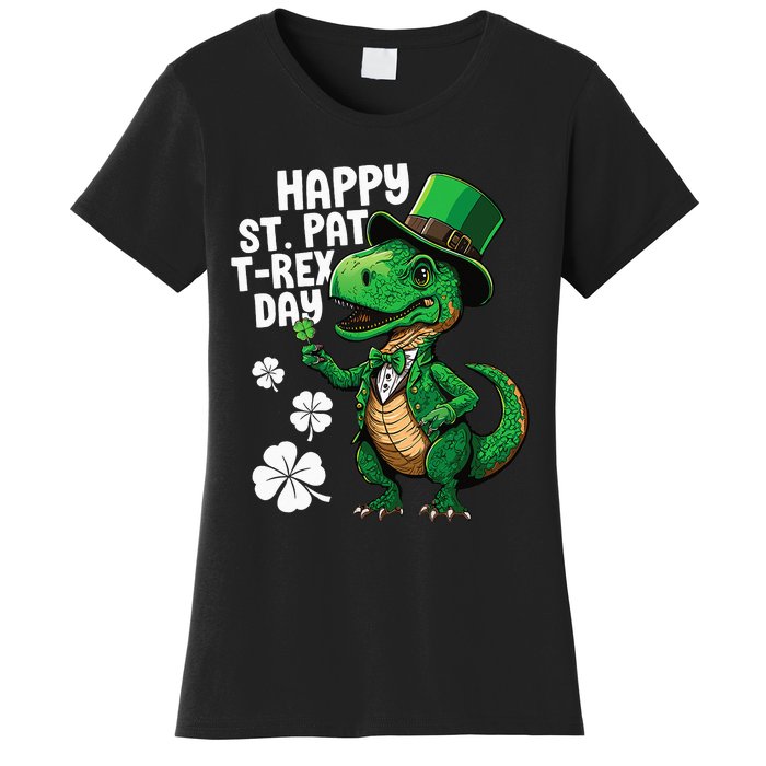 Happy St Pat T-Rex St Patricks Day Dinosaur Leprechaun Funny Women's T-Shirt