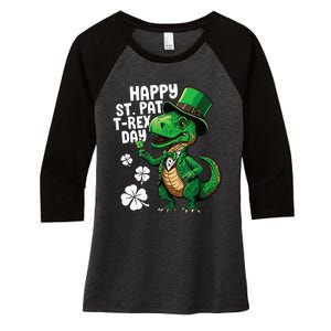 Happy St Pat T-Rex St Patricks Day Dinosaur Leprechaun Funny Women's Tri-Blend 3/4-Sleeve Raglan Shirt