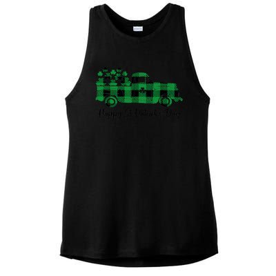 Happy St Patrick's Day Buffalo Plaid Truck Irish Shamrock Ladies PosiCharge Tri-Blend Wicking Tank