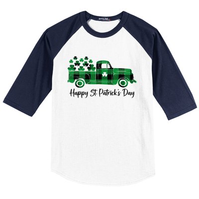 Happy St Patrick's Day Buffalo Plaid Truck Irish Shamrock Baseball Sleeve Shirt