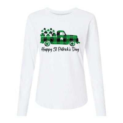 Happy St Patrick's Day Buffalo Plaid Truck Irish Shamrock Womens Cotton Relaxed Long Sleeve T-Shirt