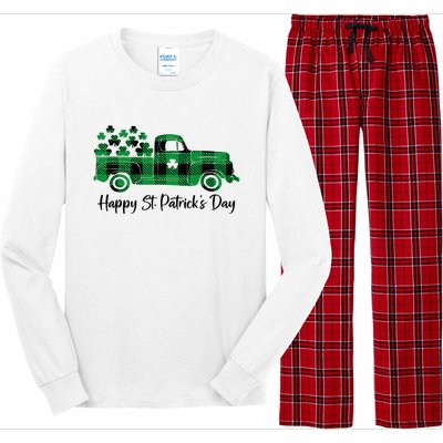 Happy St Patrick's Day Buffalo Plaid Truck Irish Shamrock Long Sleeve Pajama Set