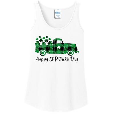 Happy St Patrick's Day Buffalo Plaid Truck Irish Shamrock Ladies Essential Tank