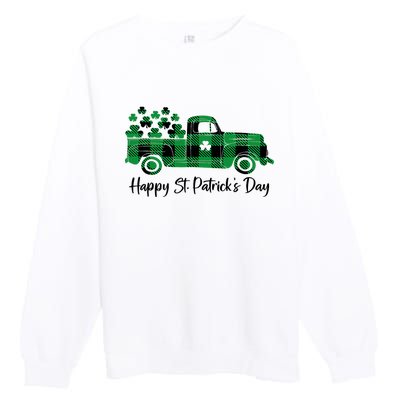 Happy St Patrick's Day Buffalo Plaid Truck Irish Shamrock Premium Crewneck Sweatshirt