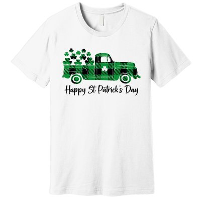 Happy St Patrick's Day Buffalo Plaid Truck Irish Shamrock Premium T-Shirt