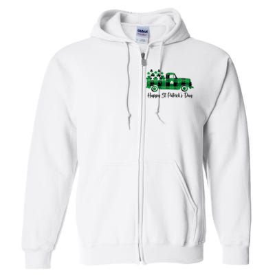 Happy St Patrick's Day Buffalo Plaid Truck Irish Shamrock Full Zip Hoodie