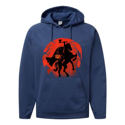 Halloween Scary Pumpkin Headless Horseman Performance Fleece Hoodie