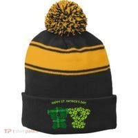 Happy St Patrick's Day Irish Kilt Shamrock Pattern Stripe Pom Pom Beanie