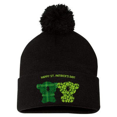 Happy St Patrick's Day Irish Kilt Shamrock Pattern Pom Pom 12in Knit Beanie