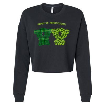Happy St Patrick's Day Irish Kilt Shamrock Pattern Cropped Pullover Crew