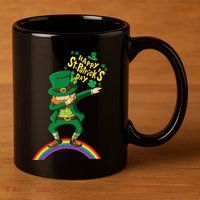 Happy Saint Patrick's Day Leprechaun Dab Rainbow 11oz C Handle Ceramic Mug