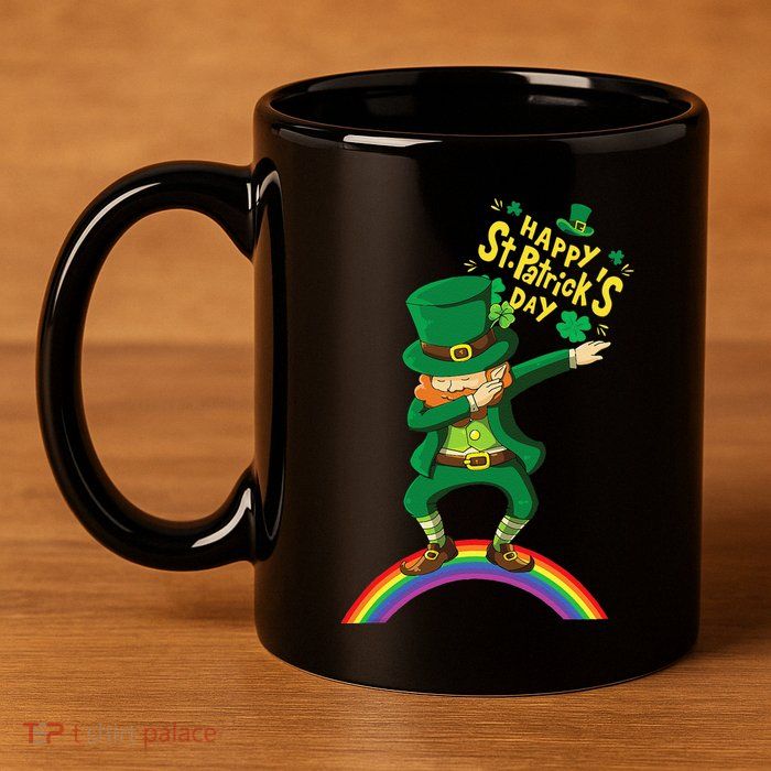 Happy Saint Patrick's Day Leprechaun Dab Rainbow 11oz C Handle Ceramic Mug