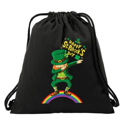 Happy Saint Patrick's Day Leprechaun Dab Rainbow Drawstring Bag