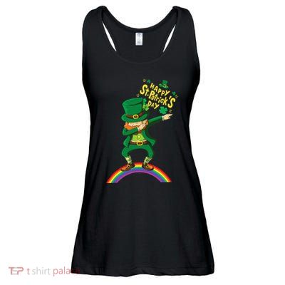Happy Saint Patrick's Day Leprechaun Dab Rainbow Ladies Essential Flowy Tank