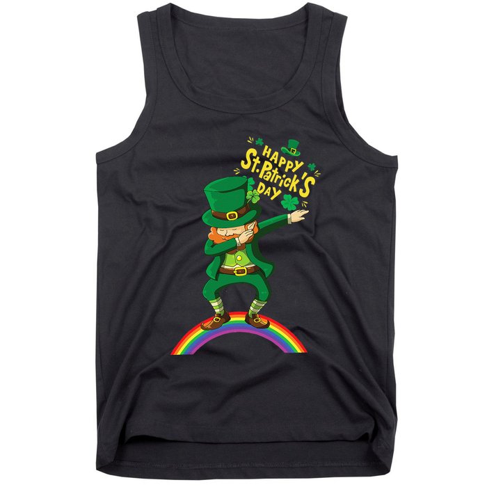 Happy Saint Patrick's Day Leprechaun Dab Rainbow Tank Top