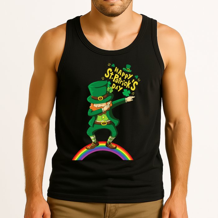 Happy Saint Patrick's Day Leprechaun Dab Rainbow Tank Top