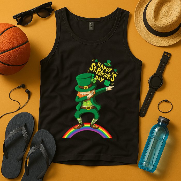 Happy Saint Patrick's Day Leprechaun Dab Rainbow Tank Top