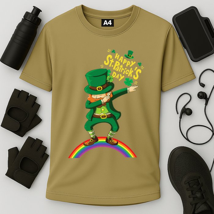 Happy Saint Patrick's Day Leprechaun Dab Rainbow Performance Shirt