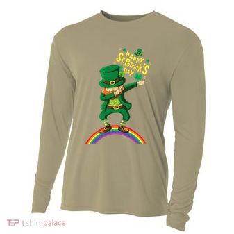 Happy Saint Patrick's Day Leprechaun Dab Rainbow Cooling Performance Long Sleeve Crew