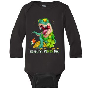 Happy St Pat Trex Day Dino St Patricks Day Toddler Boys Gift Baby Long Sleeve Bodysuit